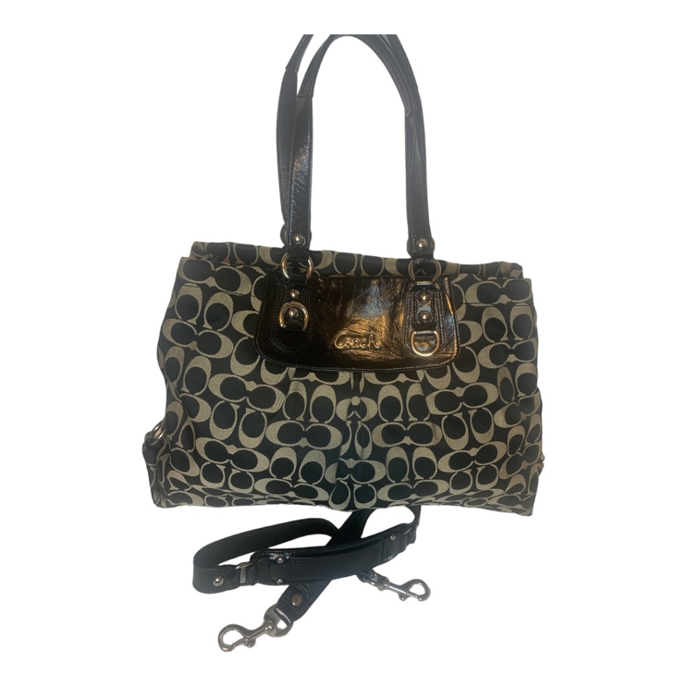 Coach Ashley Black and Tan  Signature Tote, Bag EUC F15510